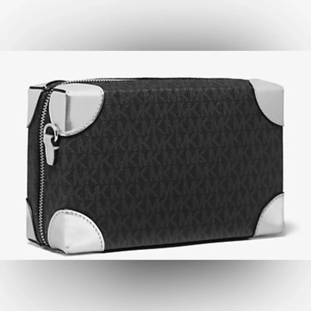 Michael Kors Jeanie Small EW Trunk Crossbody Travel Agency MK Logo Black/Silver - Picture 5 of 5